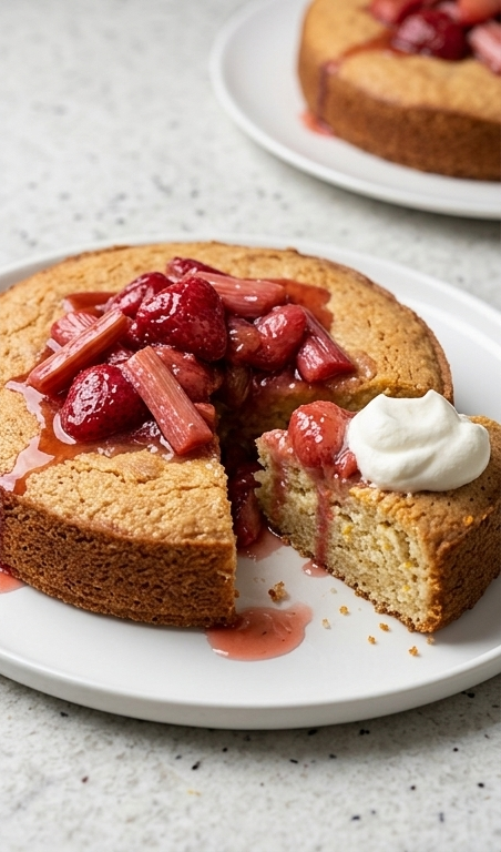 Almond-Cake-with-Roasted-Strawberries---Rhubarb-on-Top-pin1