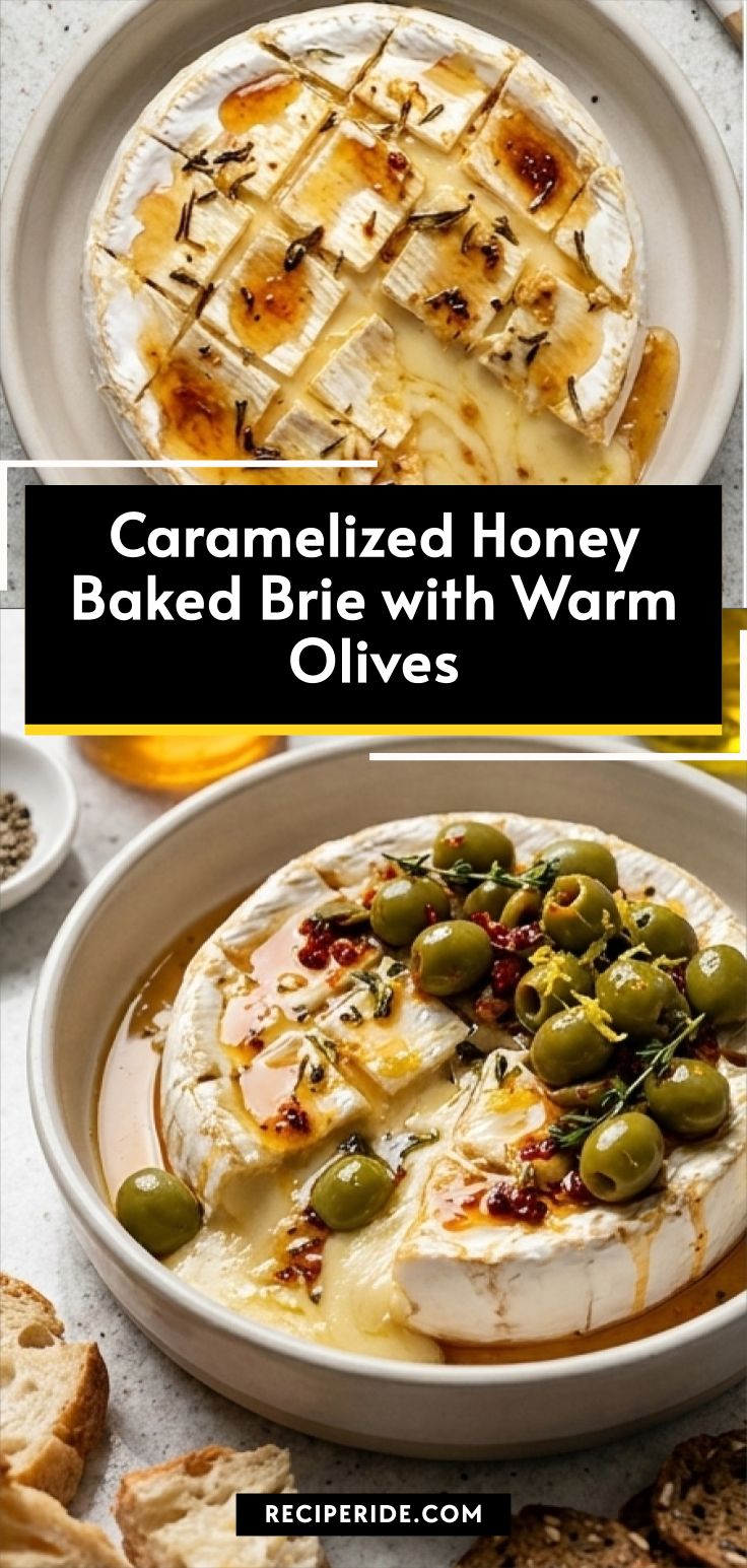 Caramelized Honey Baked Brie with Warm Olives