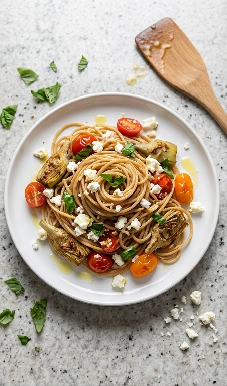 Pasta-with-Artichokes--Tomatoes-and-Feta-pin1