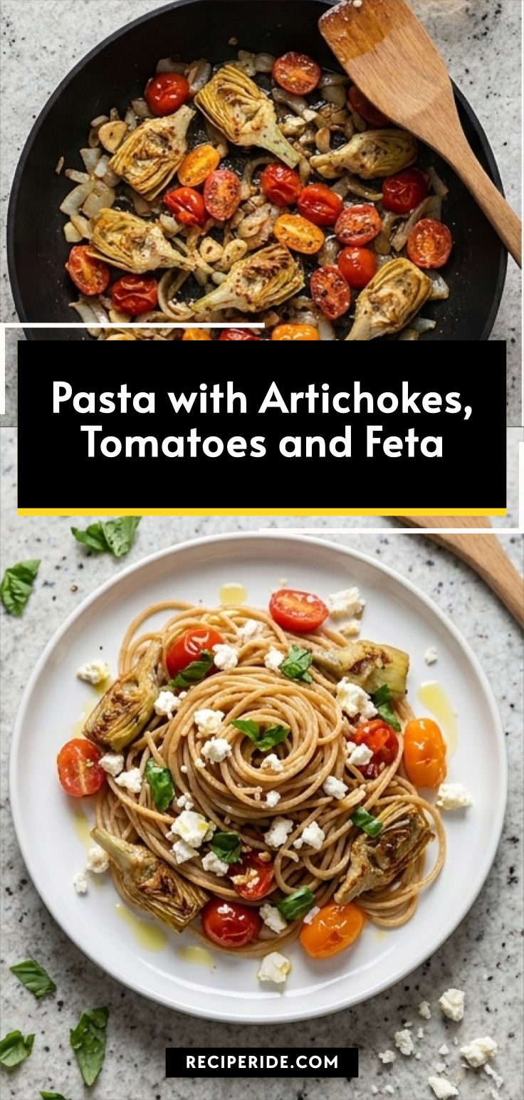 Pasta with Artichokes, Tomatoes and Feta